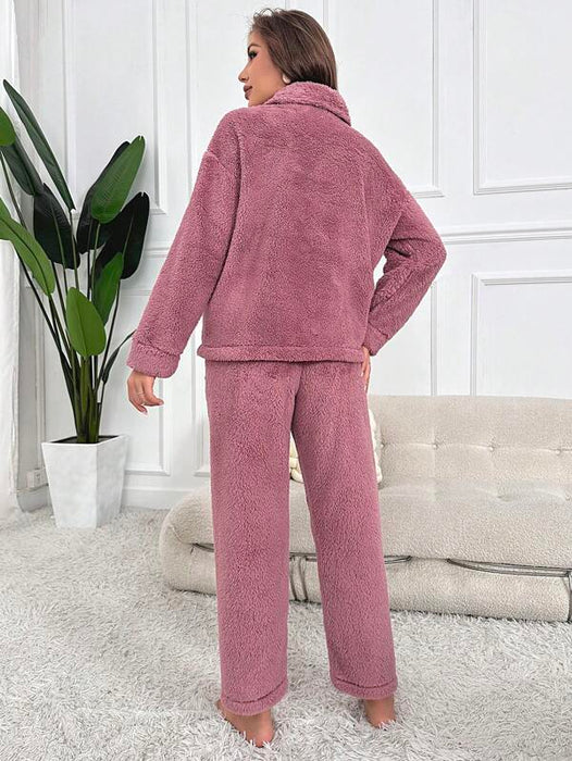 Flannel Dual Pocket Jacket And Pant Lounge Set