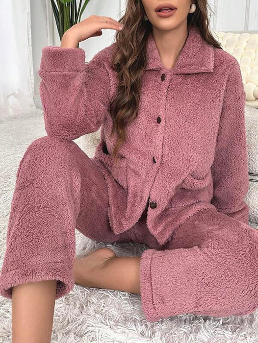 Flannel Dual Pocket Jacket And Pant Lounge Set