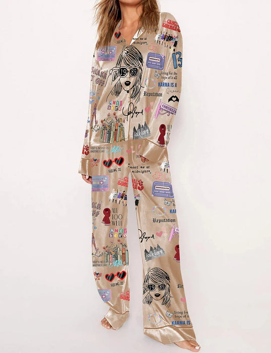 Graphic Printed Two Piece Pajama Set