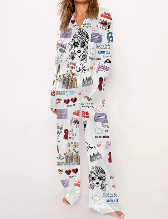 Graphic Printed Two Piece Pajama Set