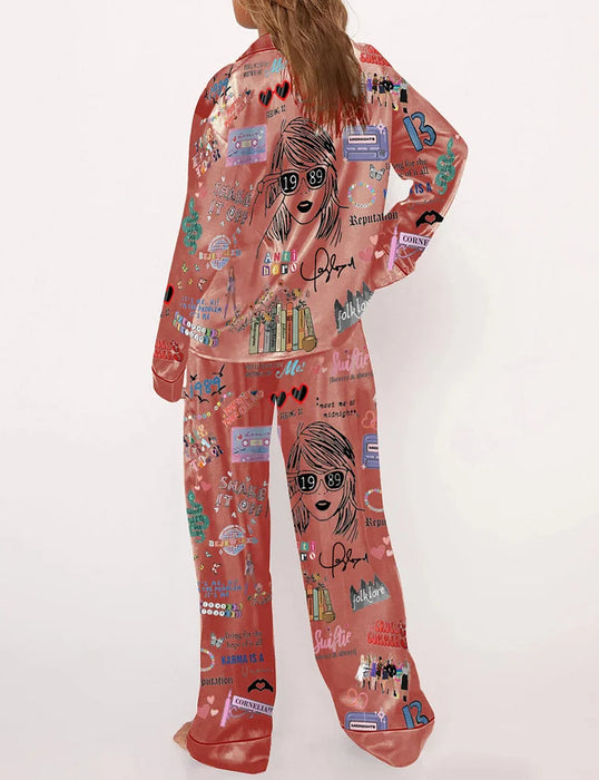 Graphic Printed Two Piece Pajama Set