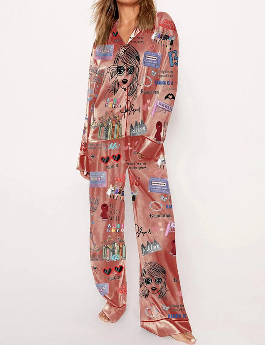 Graphic Printed Two Piece Pajama Set