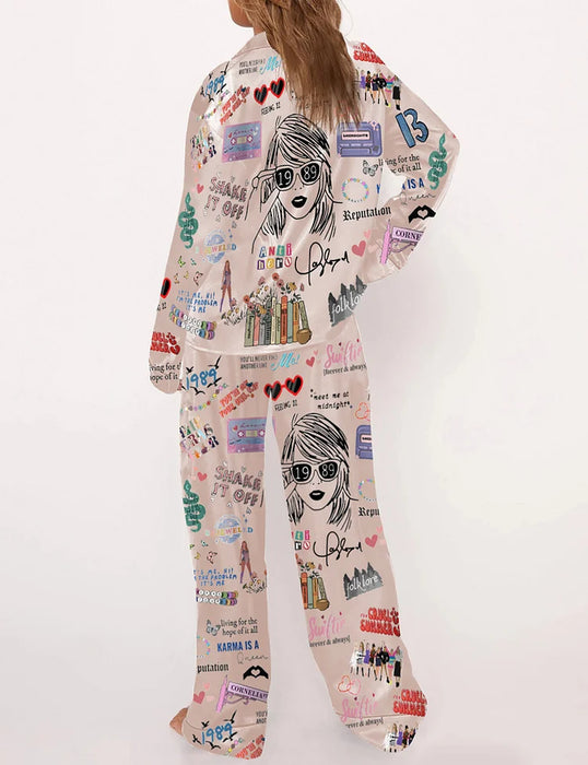 Graphic Printed Two Piece Pajama Set