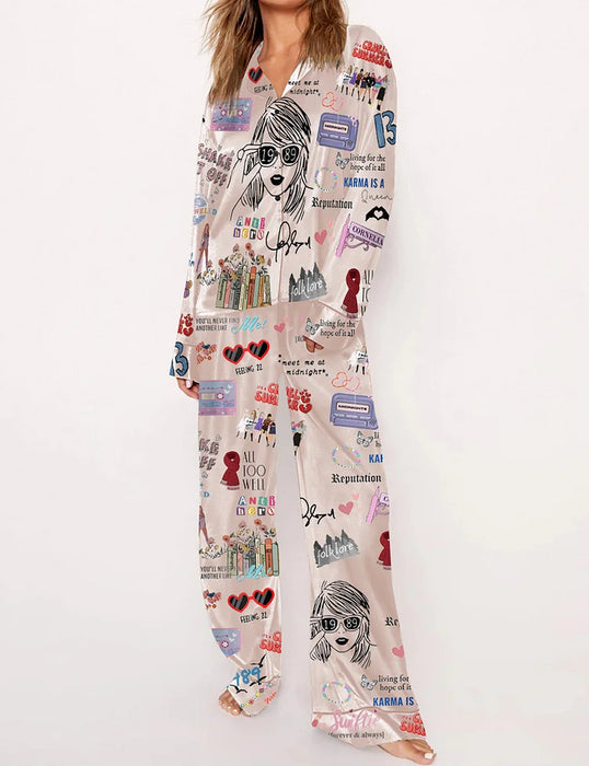 Graphic Printed Two Piece Pajama Set