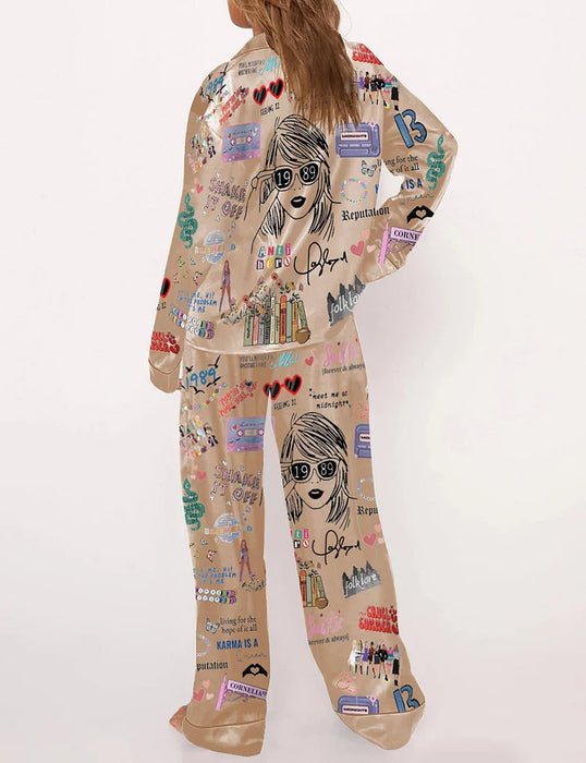 Graphic Printed Two Piece Pajama Set