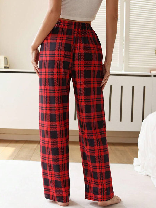 Bowknot Accented Grid Pattern Pajama Pants