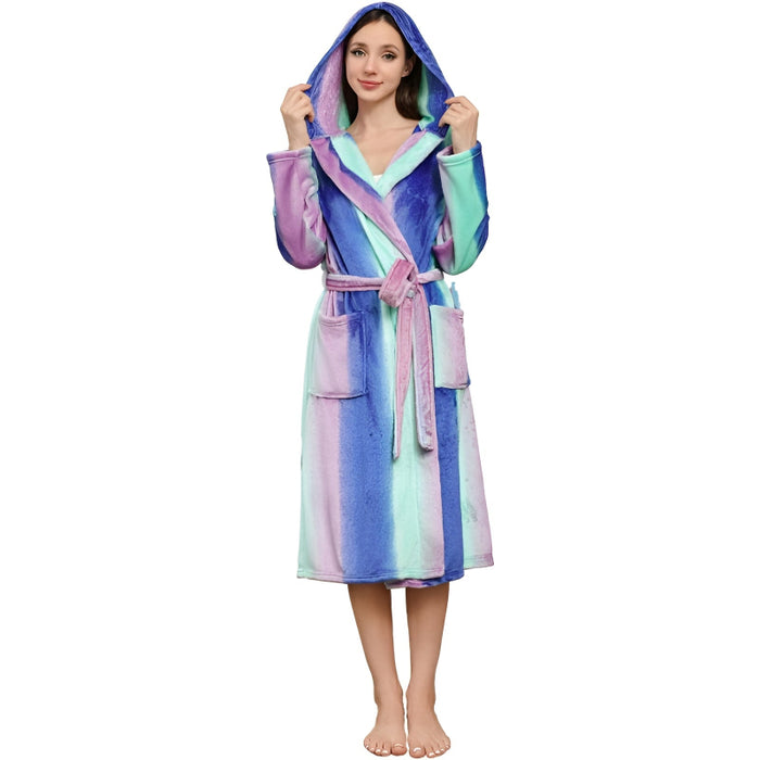 Long Fleece Bathrobe with Hood