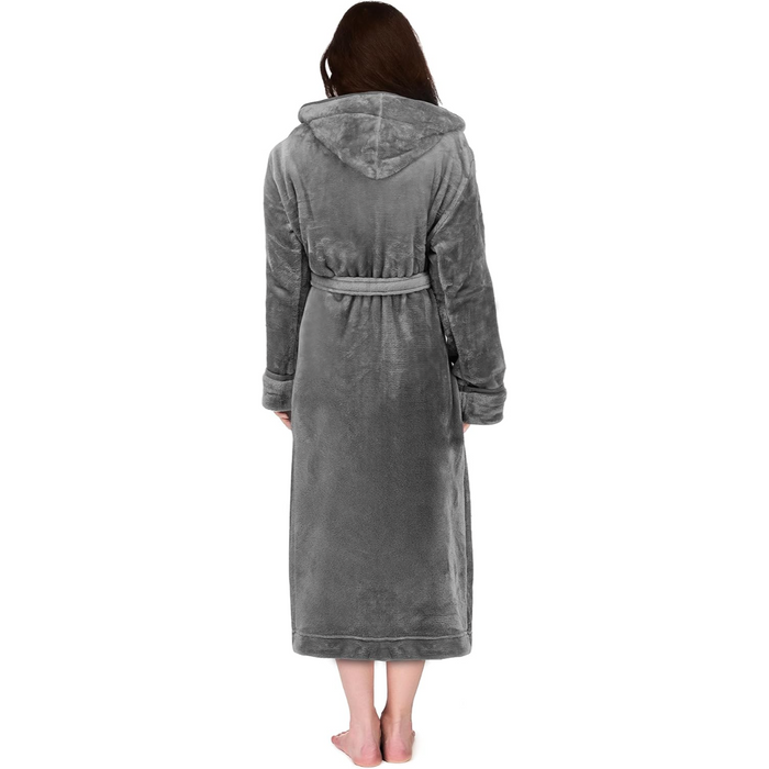 Plush Fleece Hooded Flannel Robe With Pockets