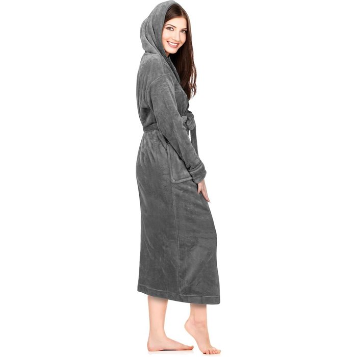 Plush Fleece Hooded Flannel Robe With Pockets