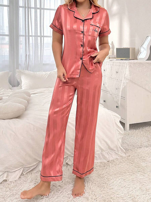 Striped Jacquard Simulated Silk Pajama Set