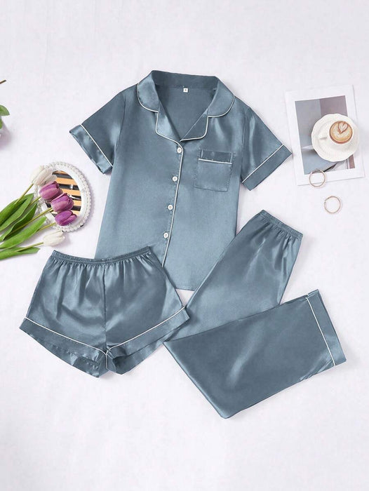 Three Piece Button Up Pajama Set