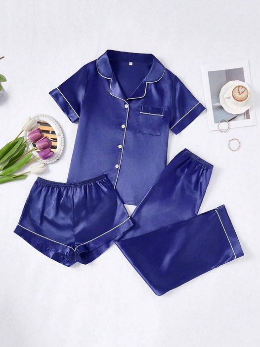 Three Piece Button Up Pajama Set