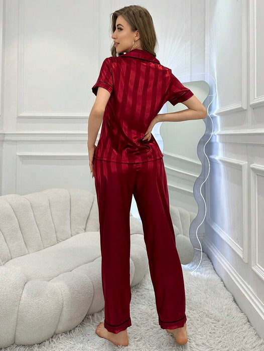 Striped Jacquard Simulated Silk Pajama Set