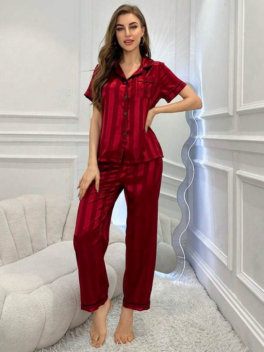 Striped Jacquard Simulated Silk Pajama Set