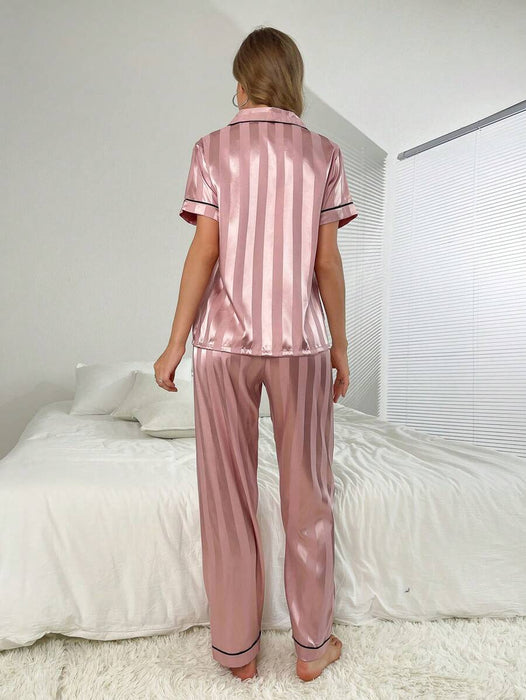 Striped Jacquard Simulated Silk Pajama Set