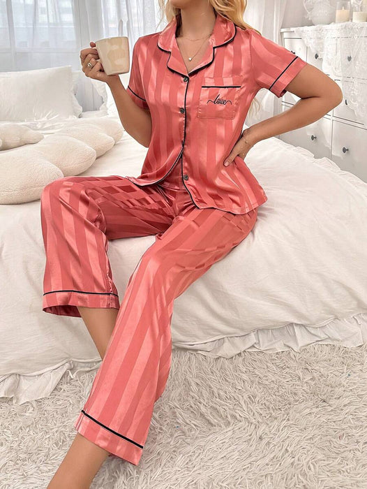 Striped Jacquard Simulated Silk Pajama Set