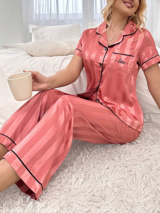 Striped Jacquard Simulated Silk Pajama Set