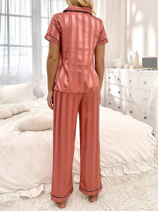 Striped Jacquard Simulated Silk Pajama Set