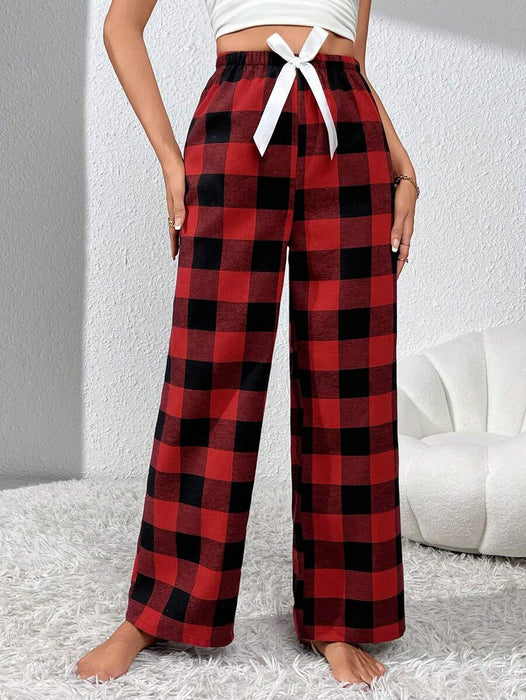 Plaid Pajama Pants With Bow Detail