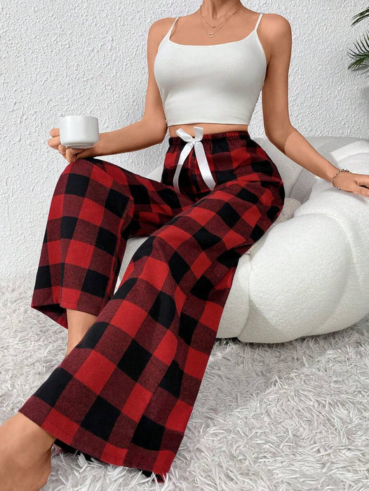 Plaid Pajama Pants With Bow Detail