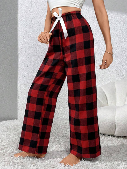 Plaid Pajama Pants With Bow Detail