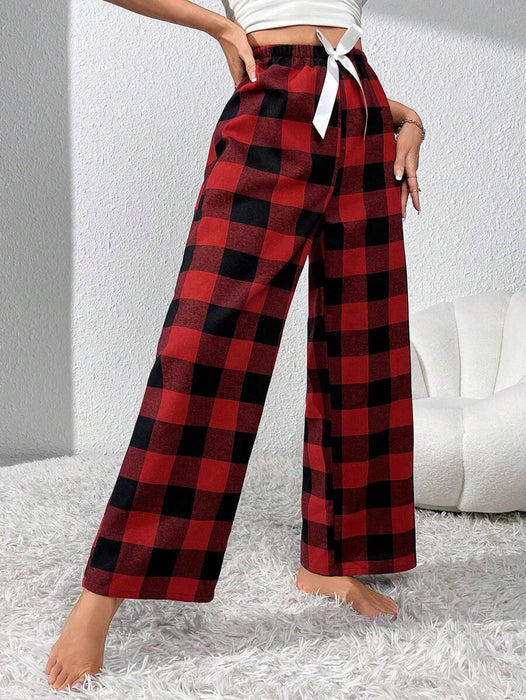 Plaid Pajama Pants With Bow Detail