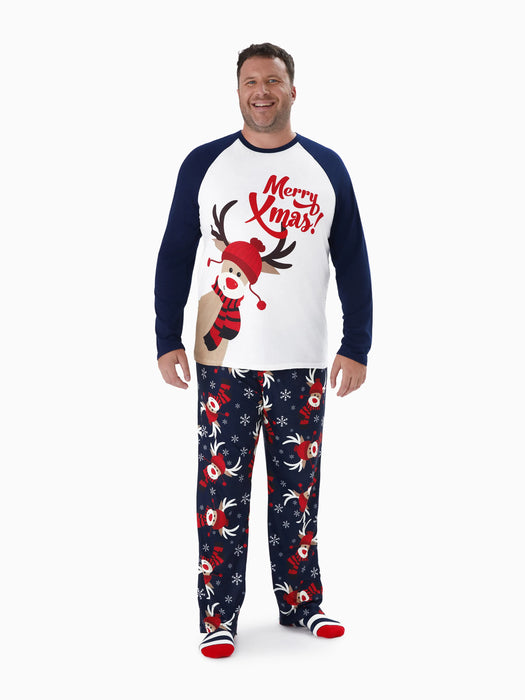 Reindeer Graphic Printed With Raglan Sleeves Family Matching Set