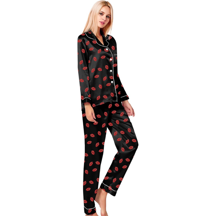 Stylish Printed Satin Pajama Set With Long Sleeves