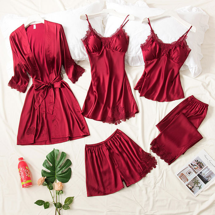 Satin Sleepwear Set With Lace Accents