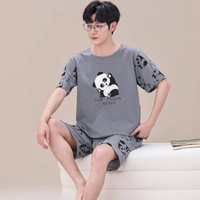 Couple Short Sleeve Casual Top And Cartoon Print Shorts