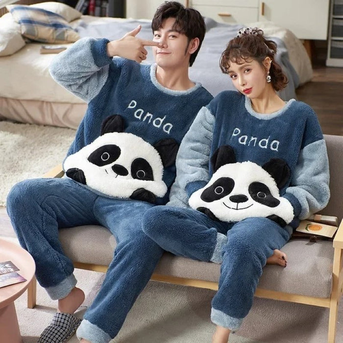 Soft And Warm Cartoon Dinosaur Couple Pajama Set