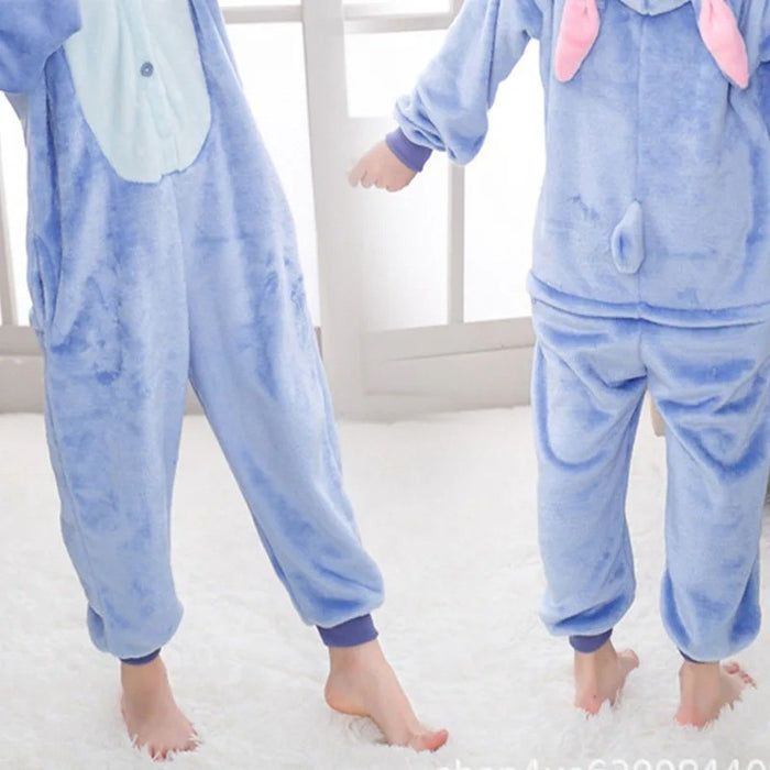 Spring And Fall Long Sleeved Cartoon One Piece Flannel Couple Pajamas