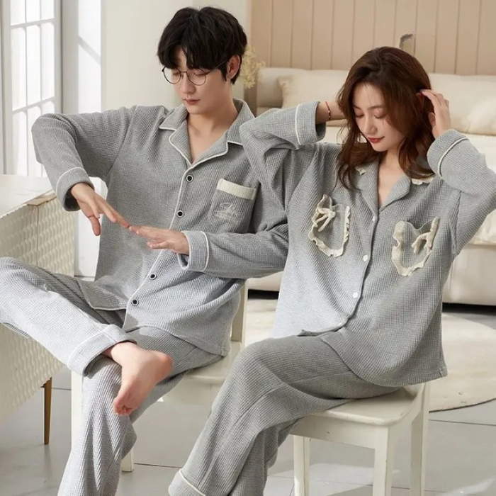 Spring and Autumn Long Sleeved Couple Pajama Set