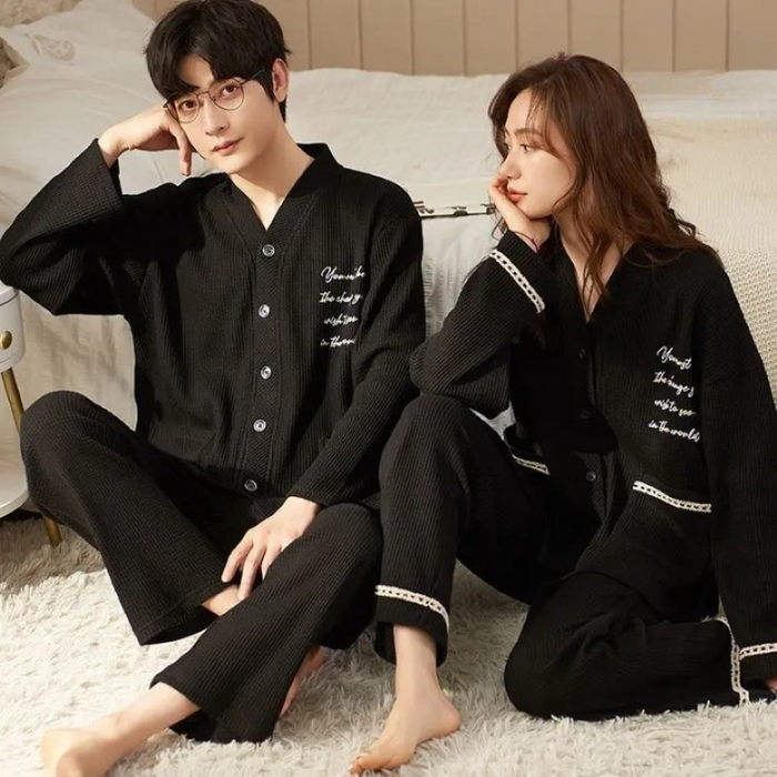 Spring and Autumn Long Sleeved Couple Pajama Set