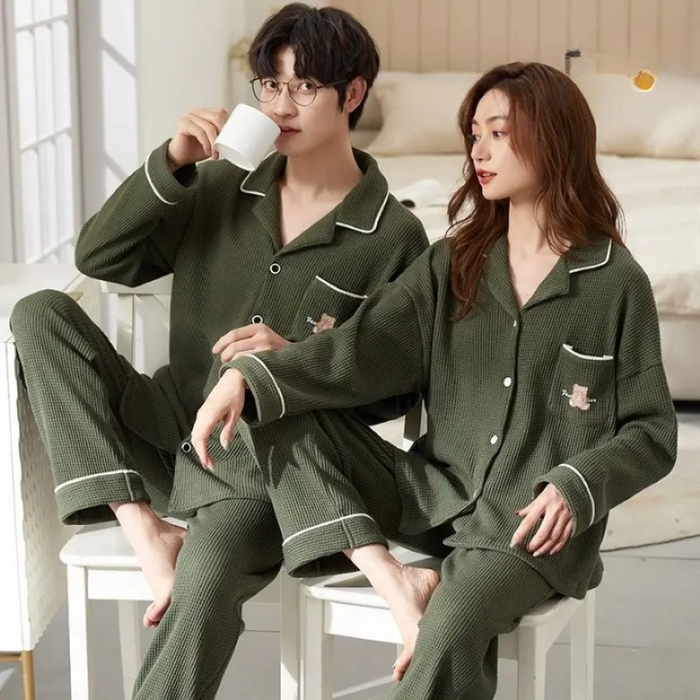 Spring and Autumn Long Sleeved Couple Pajama Set