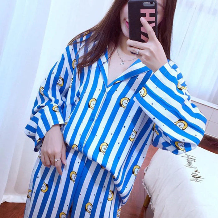 Striped Long Sleeve Top And Pajama Set