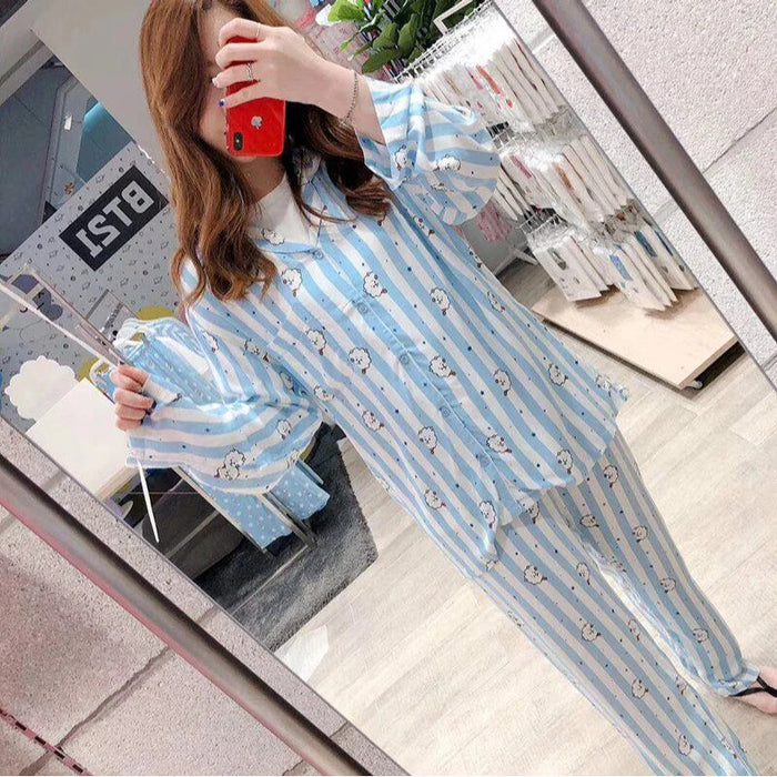 Striped Long Sleeve Top And Pajama Set