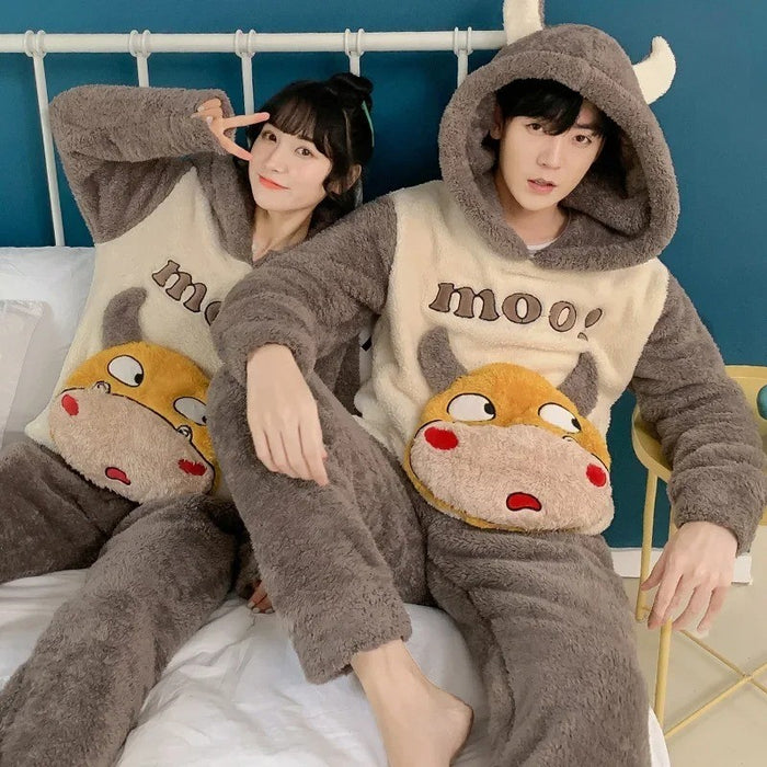 Thickened Coral Soft Couple Pajamas Set