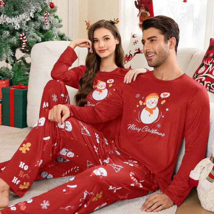 Two Pieces Christmas Santa Claus Pattern Couple Pajama Set