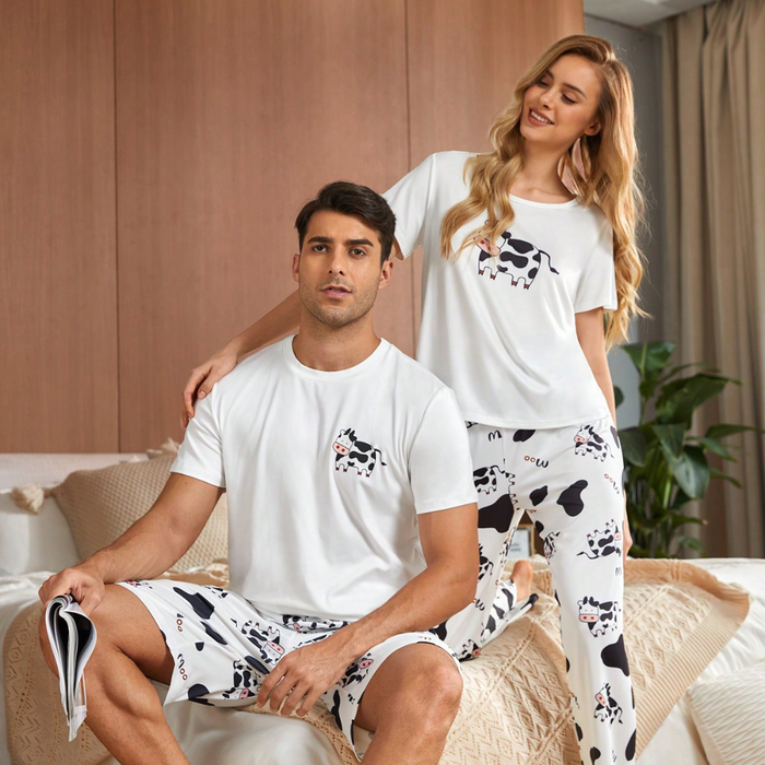 Two Pieces Cow Print Couple Pajama Set