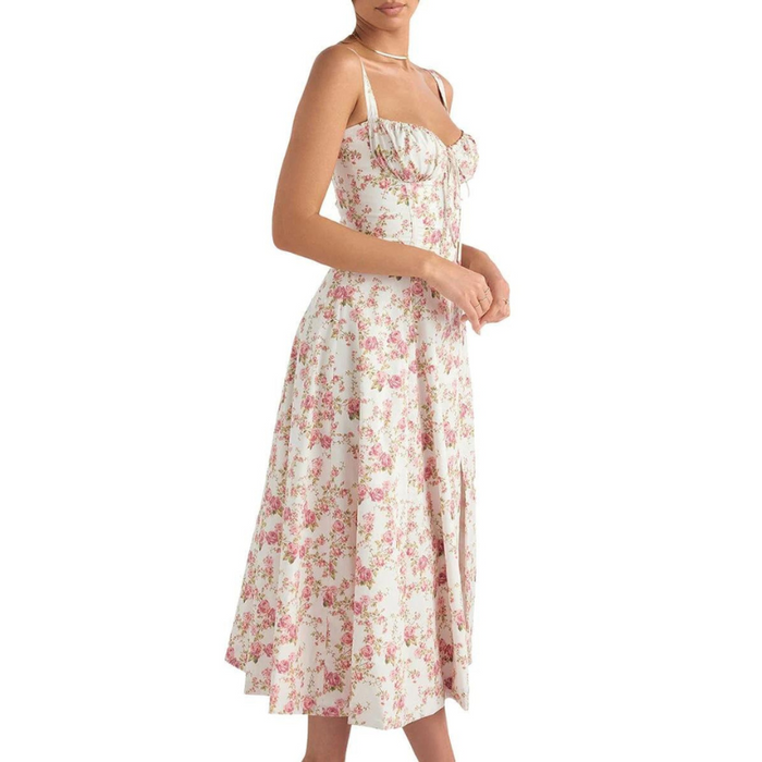 Floral Bustier Midriff Waist Shaper Dress, Print Bustier Sundress