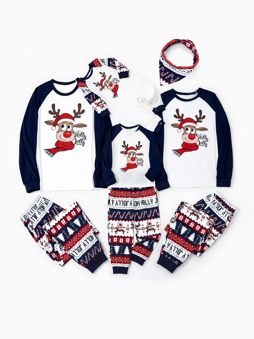 Printed Family Christmas Pajama Set With Reindeer Graphics And Pockets