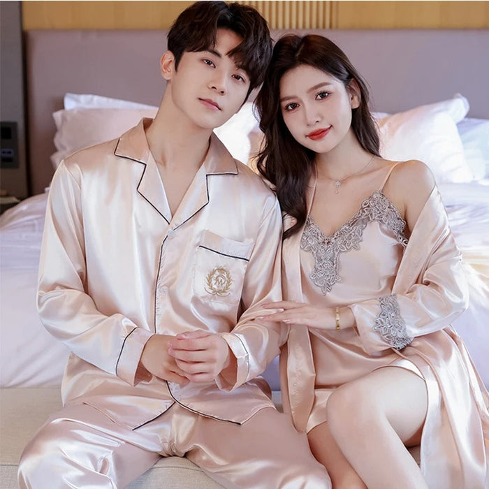 Lace Sling Silk Couple Pajama Set