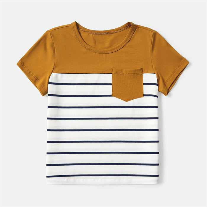 Striped Family Matching And Dresses Set with Pocket