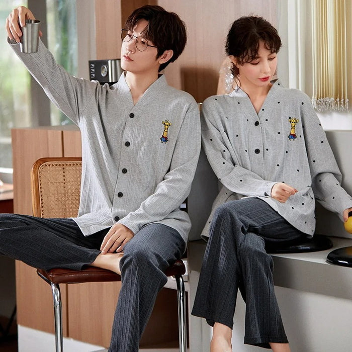 Autumn Printed Couple Pajamas Set