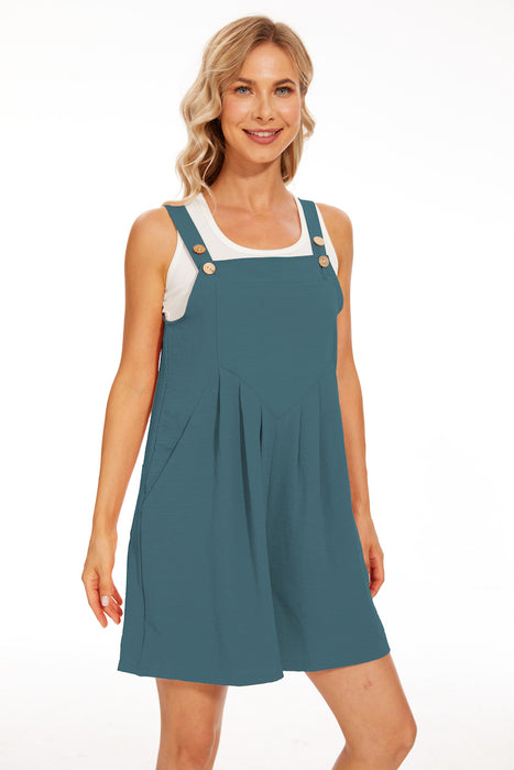 Adjustable Wide Leg Pocket Short Overalls Romper