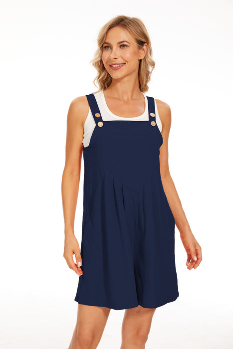 Adjustable Wide Leg Pocket Short Overalls Romper