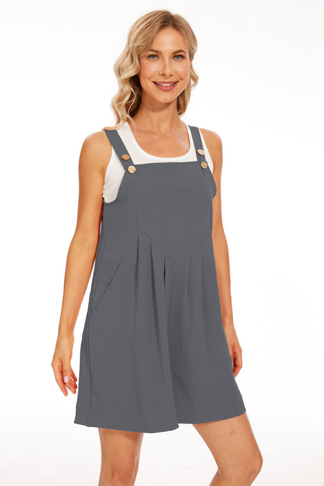 Adjustable Wide Leg Pocket Short Overalls Romper