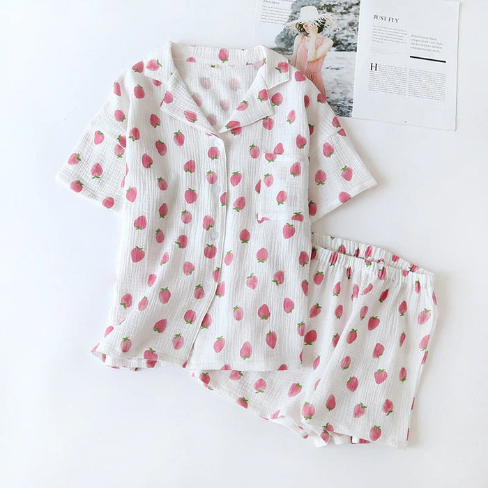 Strawberry Short-Sleeved Pajamas Suit