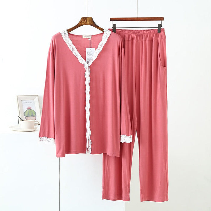 Women's Modal V-neck Lace Two-Piece Pajamas